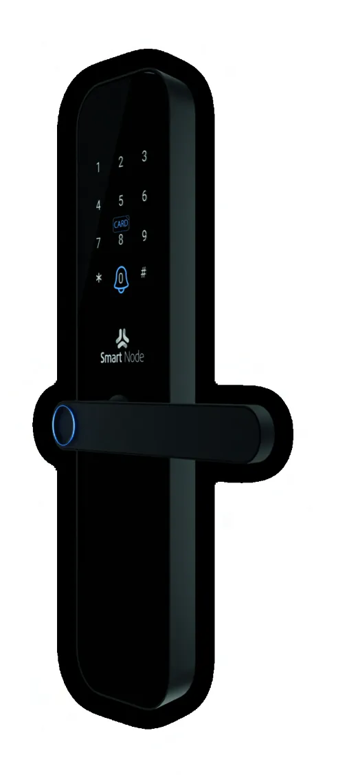 Bolt series digital lock in black with a touch keypad, fingerprint reader and lever handle