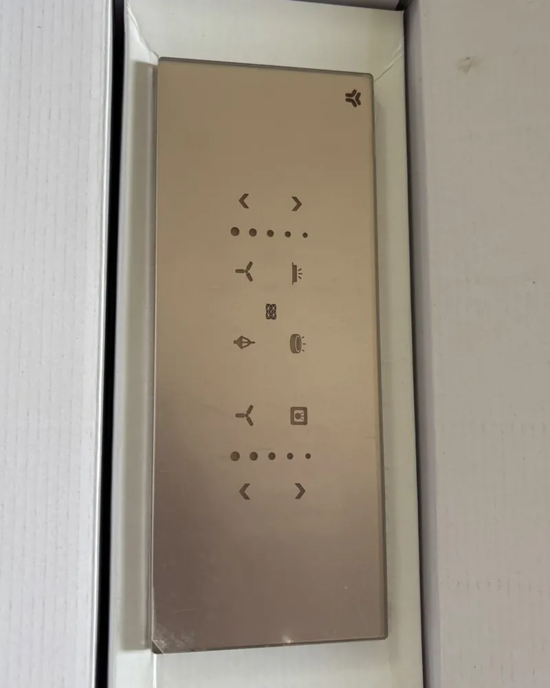 Golden grey glass panel: Fan, light and dimmer controls
